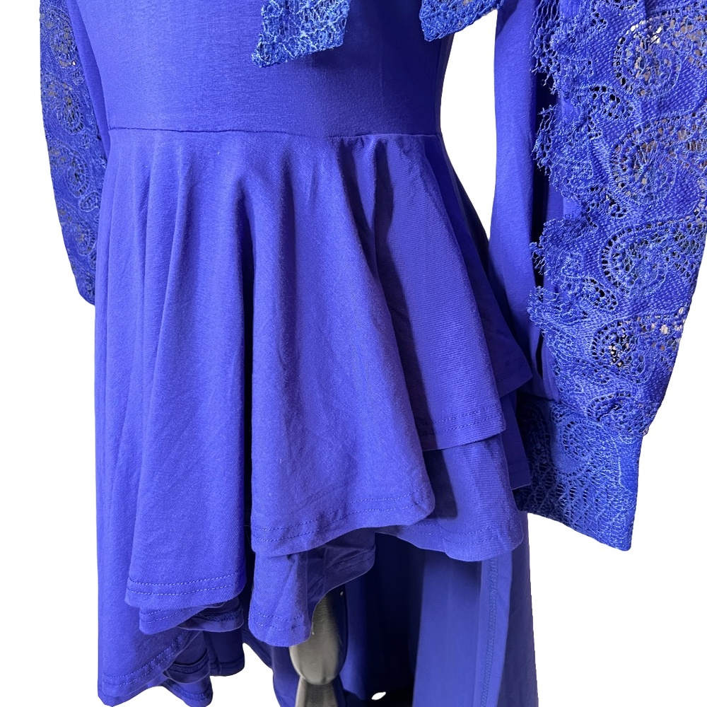 #A128   JJ FAIRYLAND Vintage-Inspired  Royal Blue Hi-Lo Hemline Drama NWT  M - Picture 6 of 12